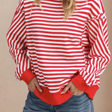 Annie Exposed Seam Drop Shoulder Long Sleeve Top - Red