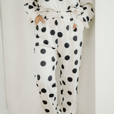 Polka Dot Print Drop Shoulder Pullover Drawstring Jogger Pant Set - Beige