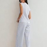 Clementine Striped Tee and Wide Leg Pants Set - Blue