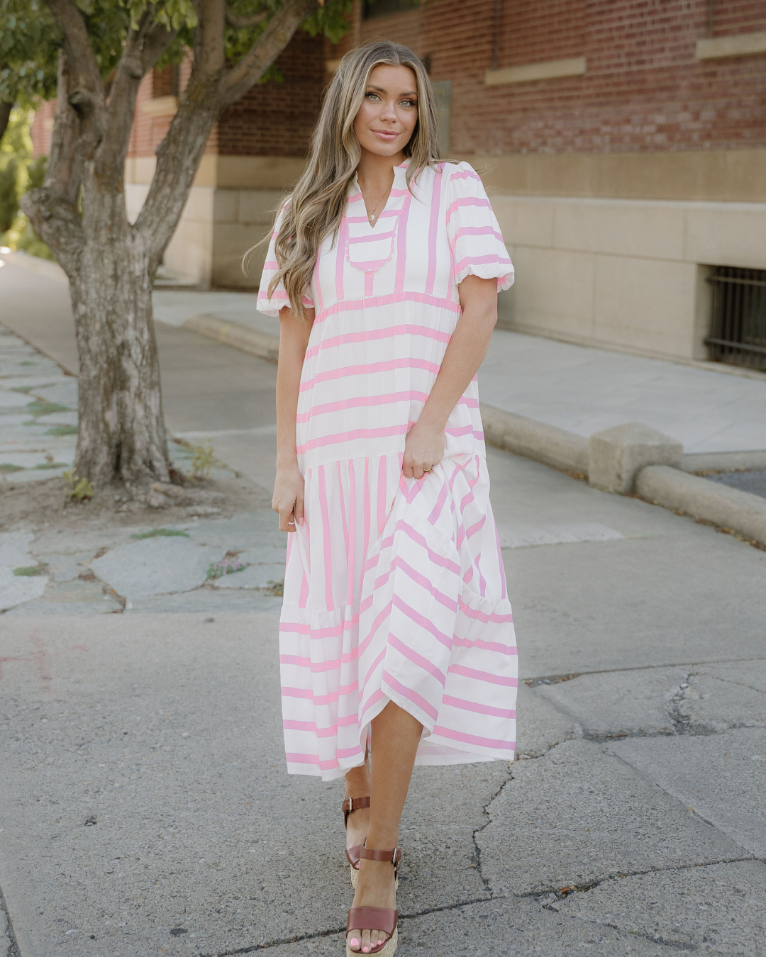 Tiffany Ricrac Trim Notched Neck Half Sleeve Vacation Dress