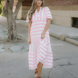 Tiffany Ricrac Trim Notched Neck Half Sleeve Vacation Dress