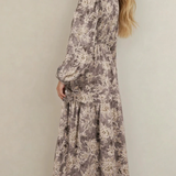 PREORDER Brianna Floral Print Smocked High Waist Long Sleeve Maxi Dress - Brown | Dropship
