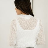 Amara Sheer Lace Bell Sleeve Mock Neck Blouse