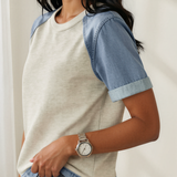 Harley Denim Color Block Patchwork Round Neck Tee