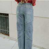 Adeline Exposed Stitching High Waist Barrel Jeans