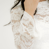 White Lace Crochet Bell Sleeve Mock Neck Blouse