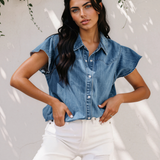 Cheyenne Ruffled Short Sleeve Denim Shirt