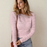 Juliette Semi Sheer Lace Long Sleeve Cropped Top - Light Pink
