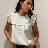 Clover Ruffle Trim Waffle Textured Blouse