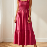 Raya Plaid Square Neck Fit-and-flared Vacation Sundress