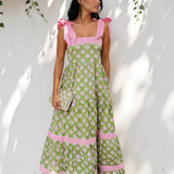 Lily Floral Print Striped Patchwork Detail Sleeveless Dress（Runs Small ）