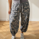 Camo Drawstring Contrast Waistband Joggers Pants