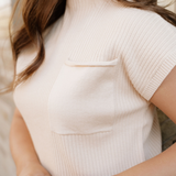 Mya Pocket Ribbed Knit Short Sleeve Sweater