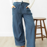 Emilia Wide Leg Waist Pants - Dark Blue | Dropship
