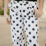 Polka Dot Bow Detail Pocketed Barrel Jeans