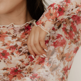 Elise Floral Print Mesh Long Sleeve Top