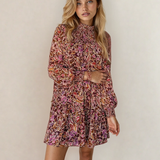 Lilith Long Sleeve Shirred High Neck Loose Mini Dress | Dropship