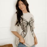 Big Bow Print Drop Shoulder Oversized Tee