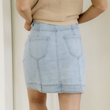 Juliet Exposed Seam Detail A-line Denim Mini Skirt with Pockets