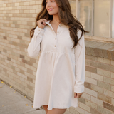 Abigail Corduroy Half Button Collared Long Sleeve Mini Dress