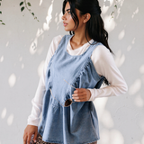 Goldie Denim Pleated Patchwork Sleeveless Top