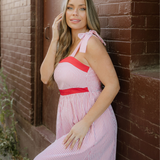 Camila Bow Knot Straps Contrast Trim High Waist Ruffle Hem Maxi Dress