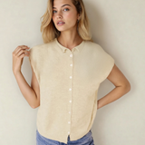 PREORDER Kiara Buttoned Front Rolled Hem Cap Sleeve Sweater Top | Dropship