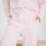 Thea Stripe Drop Shoulder Round Neck Top and Buttoned Straight Pants Two Piece Set