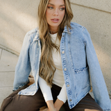 Solana Scallop Trim Collar Mineral Washed Denim Jacket