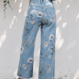 Kinsley Retro Floral Print Frayed Hem Shift Jeans