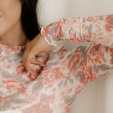 Ophelia Floral Print Mock Neck Mesh Long Sleeve Top