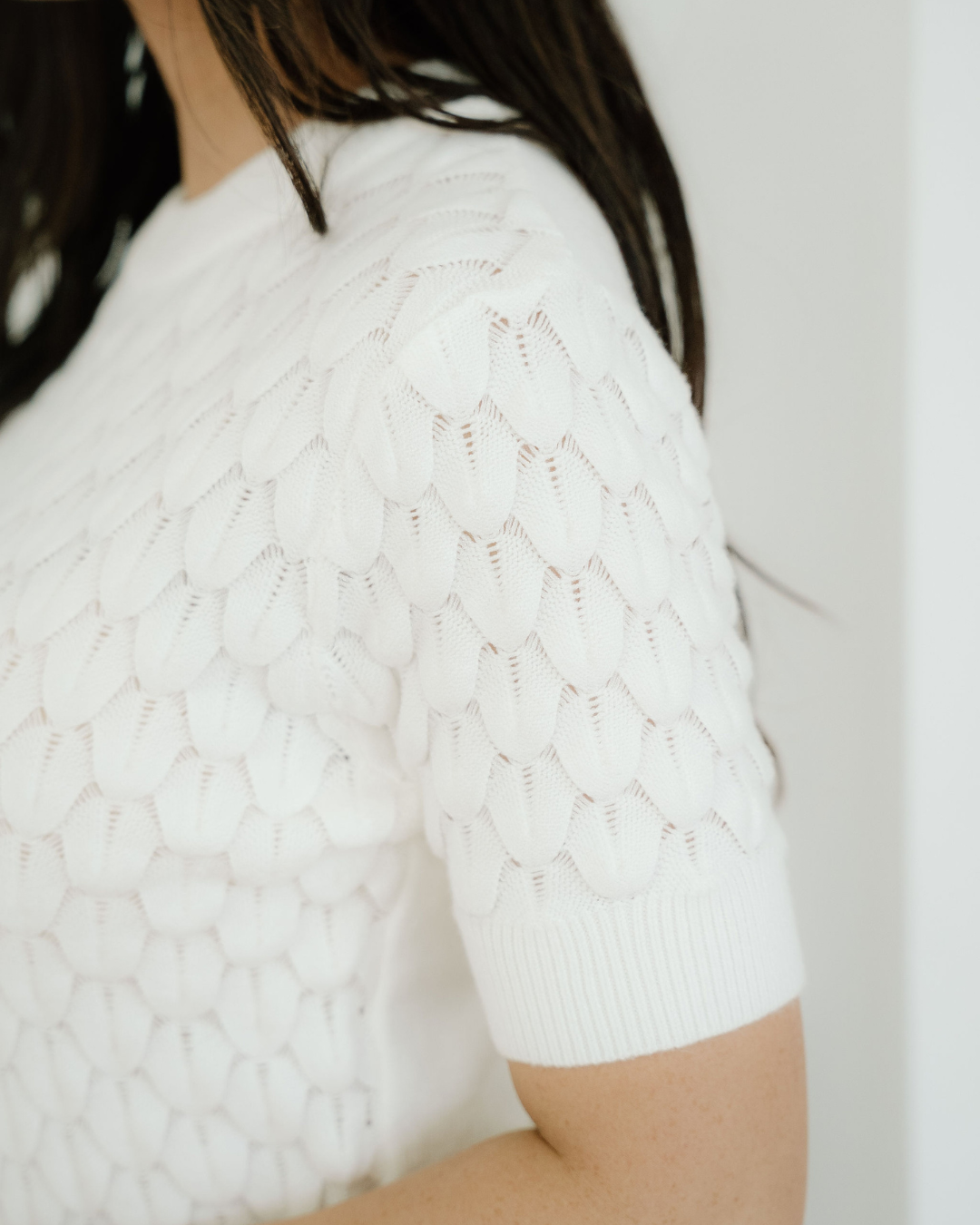 Magnolia Textured Knit Ribbed High Neck Short Sleeve Sweater