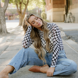 Checkered Mesh Long Sleeve Top - Black | Dropship