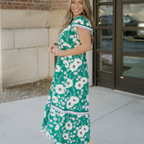 Leila V Neck Ruffled Short Sleeve Flower Maxi Dress
