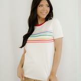 Melanie Rainbow Stripe Print Crewneck T Shirt