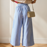 Layla Stripe Drawstring Elastic Waist Patch Pocket Wide Leg Ankle-length Pants