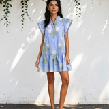 Everrett Scalloped Embroidery Trim V Neck Drop Waist Mini Dress