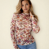 PREORDER Elise Floral Print Mesh Long Sleeve Top | Dropship