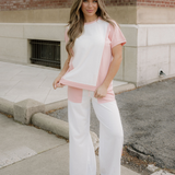 Naylani Color Block Patchwork Tee Drawstring Loose Pant Set