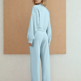 Miles Crop Pullover Drawstring Wide Leg Pants Set - Blue | Dropship