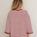 Amira Lace Trim Bell Sleeve Top - Red