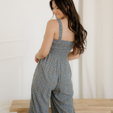 Angelica Square Neckline Stretch High Waist Jumper - Blue Floral
