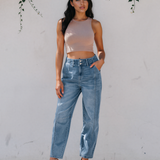 Fallon Medium Wash Cuffed Barrel Jeans
