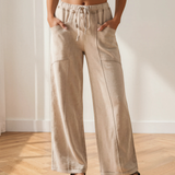 Billie Mineral Wash Drawstring Retro High Waist Wide Leg Western Pants