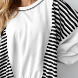 Sophie Striped Colorblock Patchwork Oversized Sweatshirt - Black