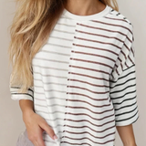 PREORDER Danna Stripe Colorblock 3/4 Sleeve Loose T Shirt | Dropship