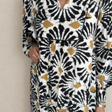 Lucille Abstract Floral Print Split V Neck Long Dress with Sleeves | Dropship