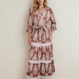 PREORDER Harmony Floral Print Belted Striped Trim Tiered Maxi Dress | Dropship