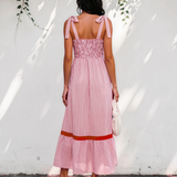 Camila Bow Knot Straps Contrast Trim High Waist Ruffle Hem Maxi Dress
