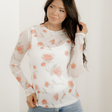 Malani Neck Floral Print Mesh Long Sleeve Top